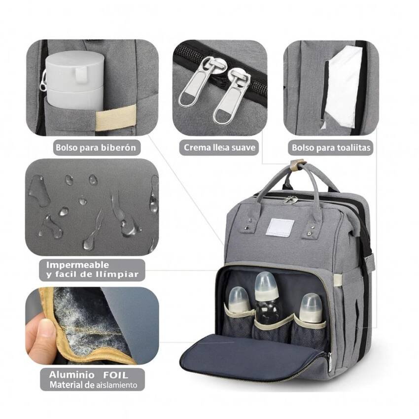 Mochila 3 En 1 Pañalera Cuna Y Mudador Portátil Para Bebés - Imagen 4