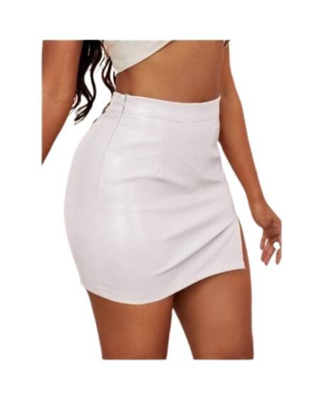 Falda Cuero Con Abertura Pierna Tiro Alto Sin Costura