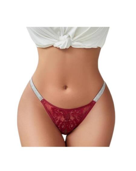 Tanga Colaless Entrepierna Abierta Encaje Y Cinta Brillante